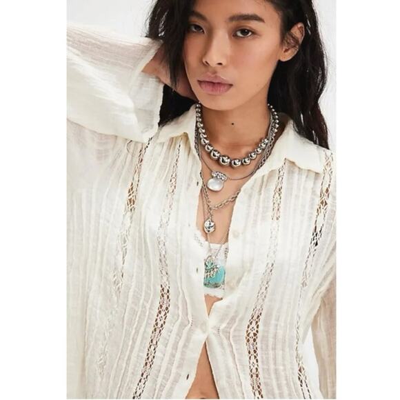 Free People FP One Mila Shirt White Ethereal Dainty Crochet Romantic Small NWT - Picture 3 of 14